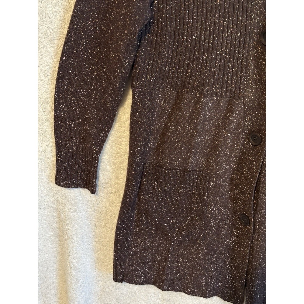 EILEEN FISHER Sweater Women Medium Long Wool Angora Silk Cardigan Brown Speckled - Picture 3 of 12